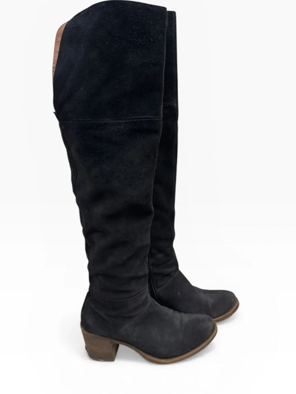 Lucky Brand Ramsden Over The Knee Boots Black Suede Block Heel Size US 8